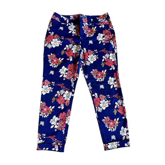 🍁 BUNDLE ONLY - 5/$15  Old Navy Floral Ankle Trousers, Navy Blue:Orange, size 8 - Picture 1 of 4